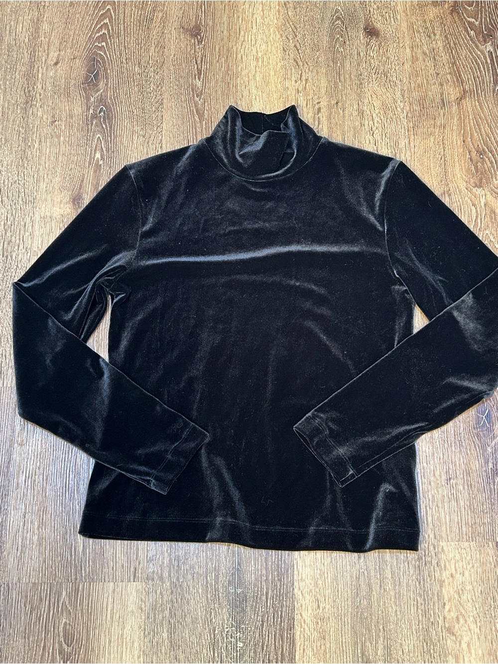 Lands' End Black Velvet Mock Neck Long Sleeve Top